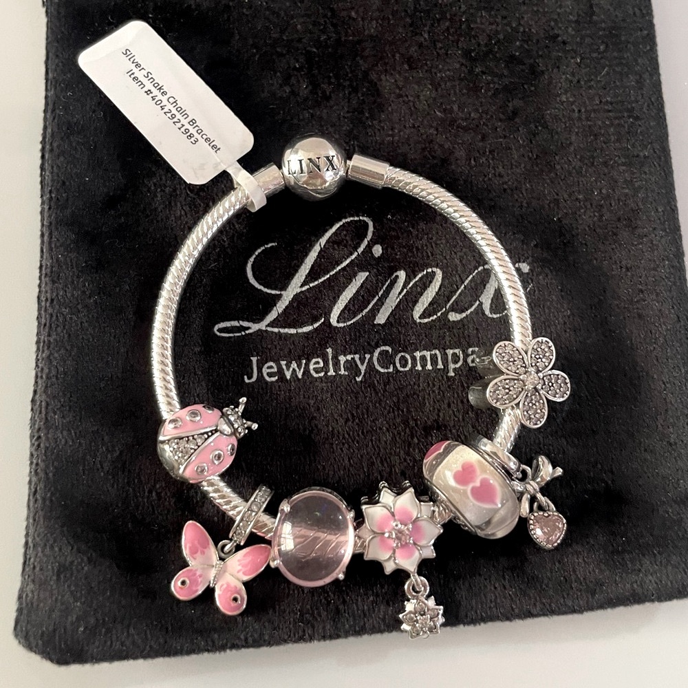 Linx Snake Chain Bracelet with Pink Themed Charms